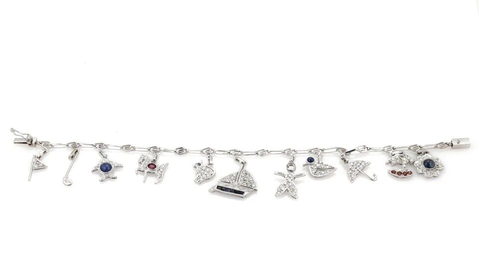 PLATINUM 3.00CT DIAMOND SAPPHIRE RUBY & GARNET 11 CHARMS CHAIN BRACELET (1 of 1)