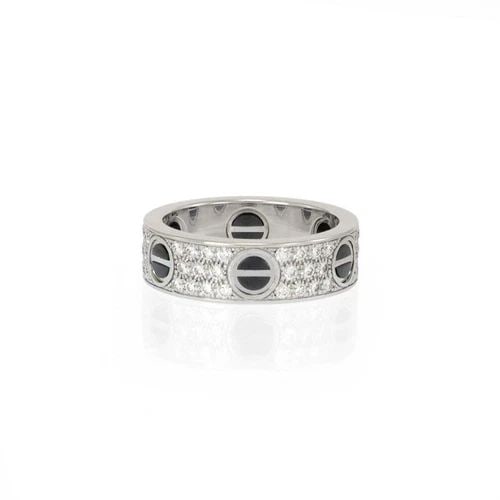 CARTIER LOVE PAVE DIAMOND CERAMIC 6.5MM 18K GOLD BAND RING SIZE 55-US 7.25 (1 of 1)