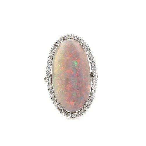 DIAMOND OPAL GOLD RING 18KT WHITE LARGE OVAL HALO TOP ESTATE (1 of 1)