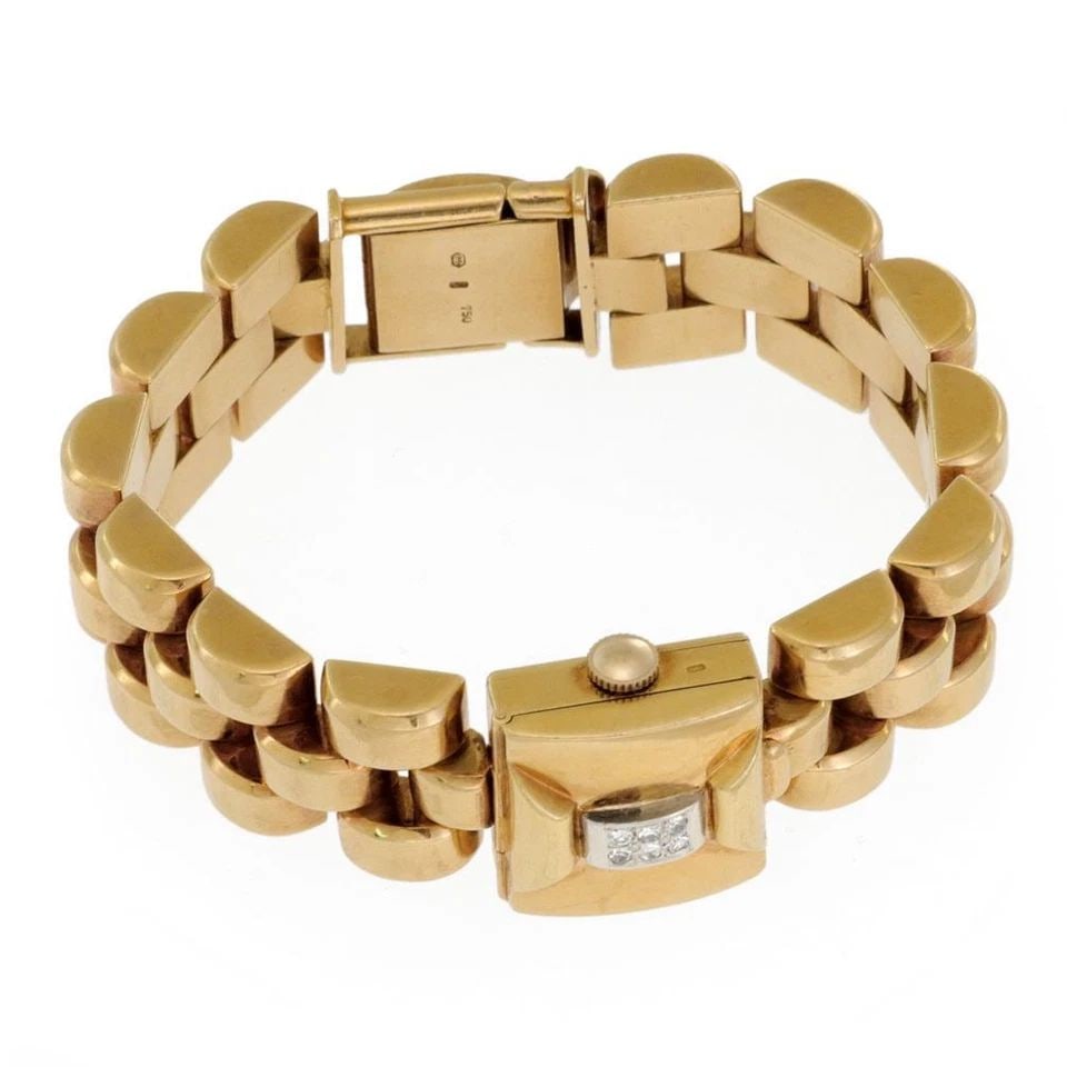BUCHERER HIDDEN WATCH DIAMOND 18K YELLOW GOLD LADIES WIDE BAR LINK BRACELET (1 of 2)