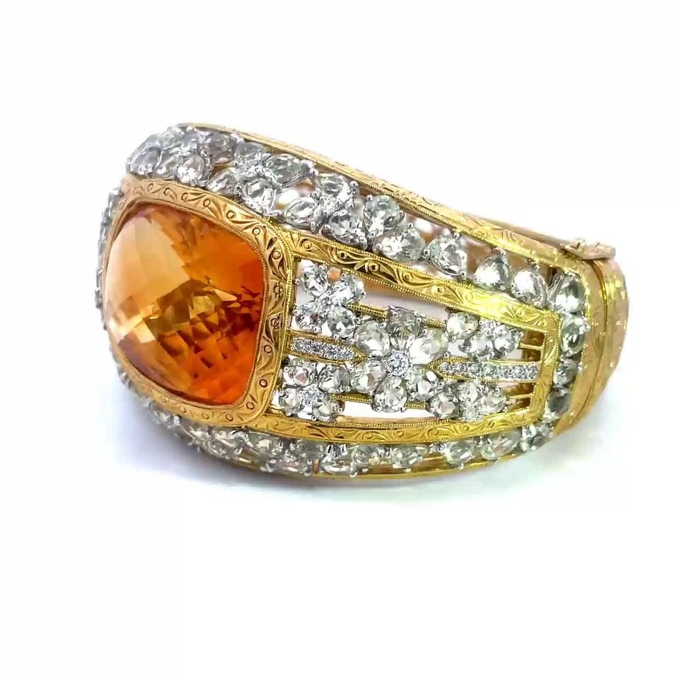 DIAMOND AQUAMARINE GOLD BRACELET CITRINE 18K GOLD LARGE DOME BRACELET (1 of 2)
