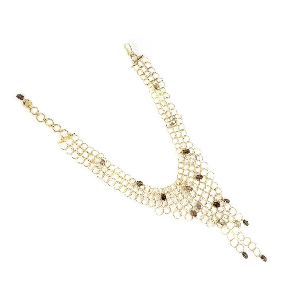 GUCCI NECKLACE GEMSTONE 18K YELLOW GOLD CIRCLE LINKS BIB STYLE (1 of 1)