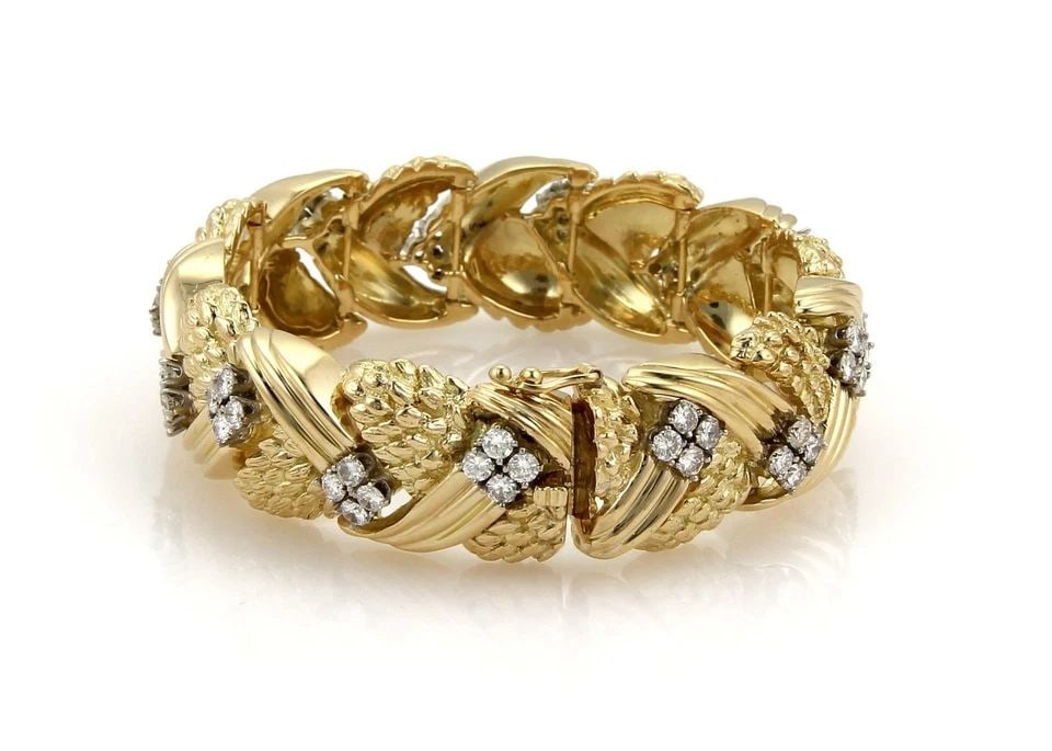 DIAMOND GOLD BRACELET 3.80CT TEXTURED WIDE 16K YELLOW 78 GRAMS! (1 of 2)