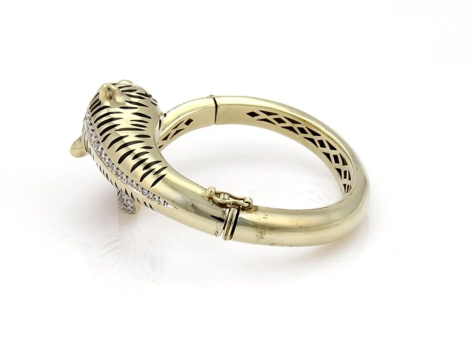 DIAMOND & ENAMEL GOLD BRACELET 14K TIGER BYPASS STYLE (1 of 2)