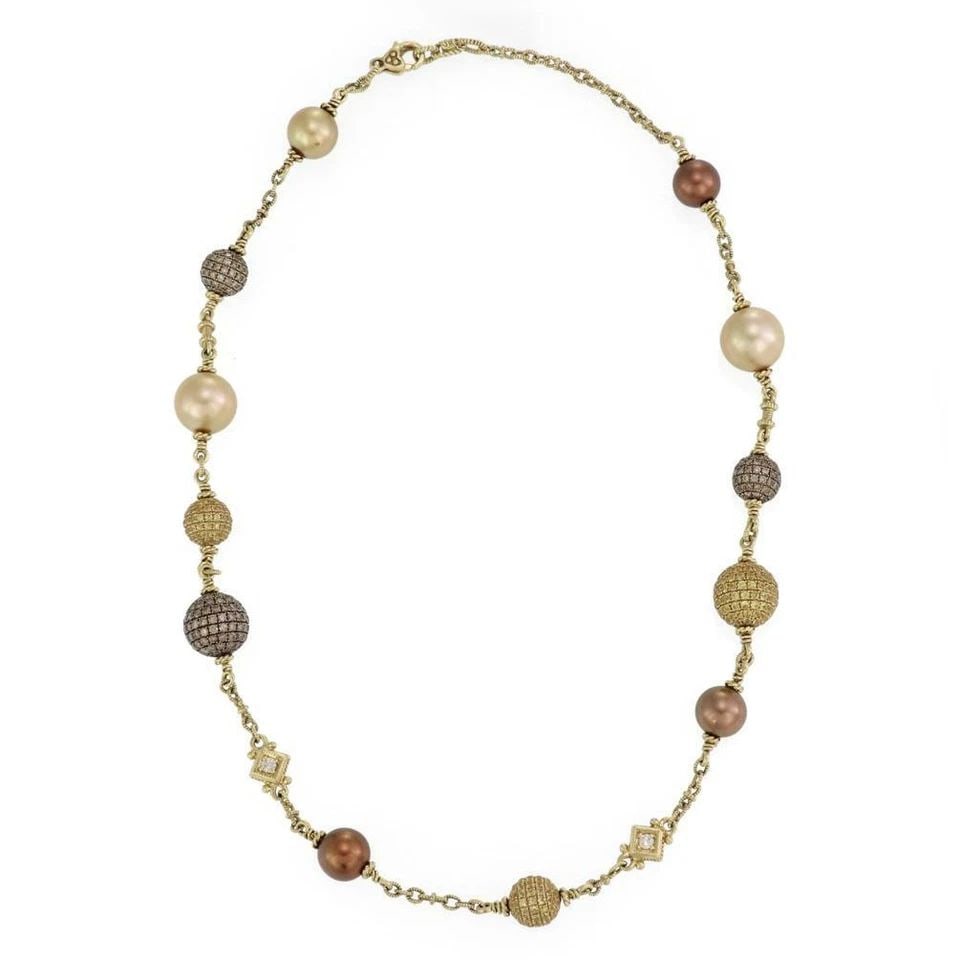 JUDITH RIPKA TRUFFLE BAHAMA MAMA DIAMONDS PEARLS GEMS 18K GOLD NECKLACE (1 of 2)