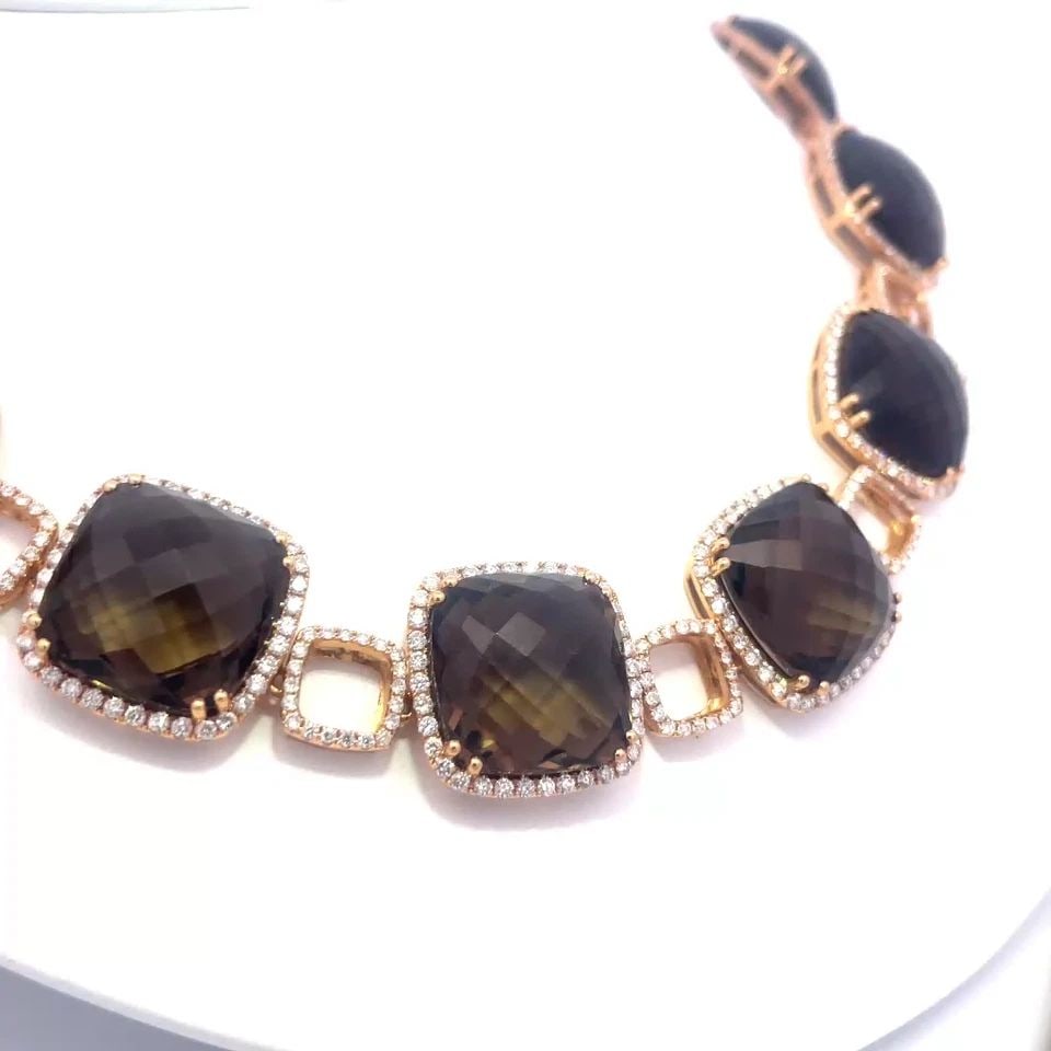 DIAMOND GOLD COLLAR NECKLACE SMOKY QUARTZ 18K ROSE GOLD COLLAR NECKLACE (1 of 2)