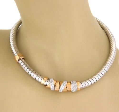 LA NOUVELLE BAGUE DIAMOND 18K ROSE WHITE GOLD TUBOGAS STYLE NECKLACE (1 of 2)