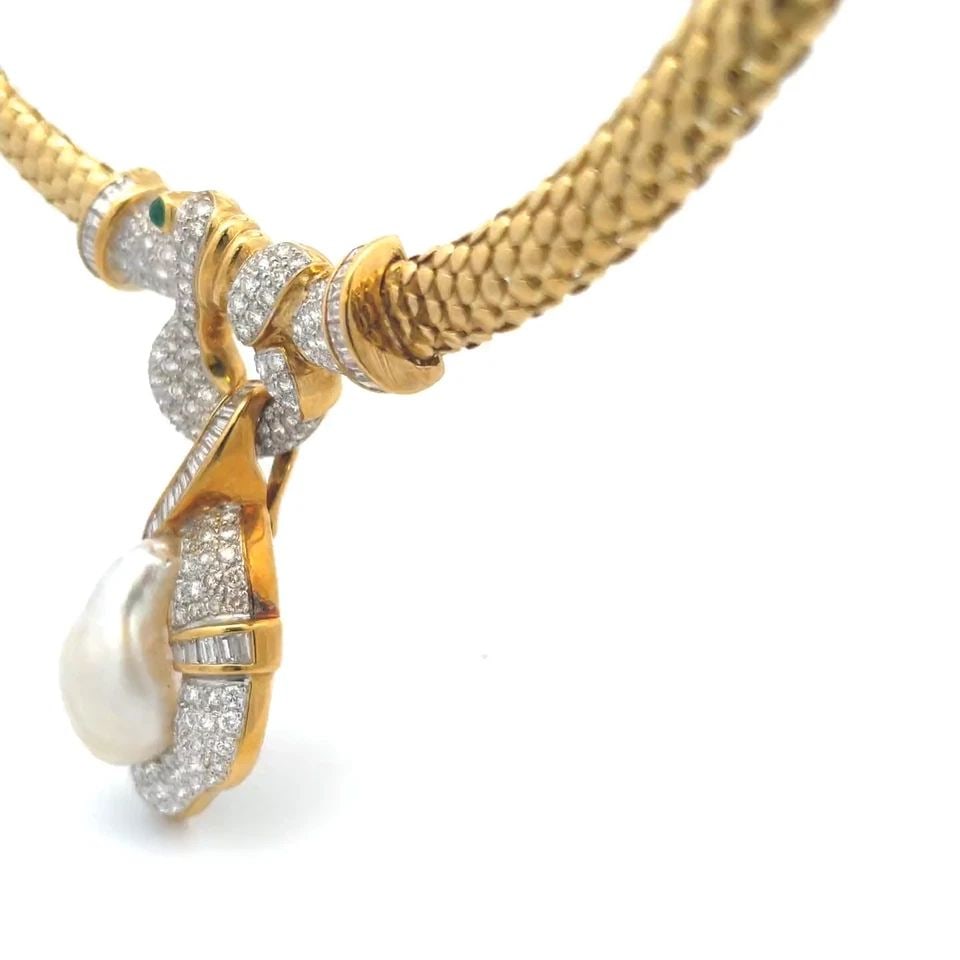 DIAMOND GOLD BIRD NECKLACE 18K YELLOW WIDE FLEX LINK NECKLACE VINTAGE (1 of 2)
