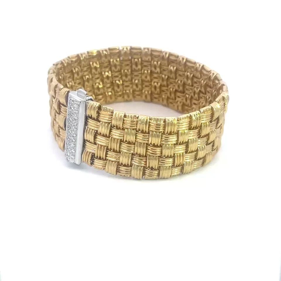 ROBERTO COIN DIAMOND GOLD BRACELET 18K TWO TONE BASKET WEAVE FLEX STYLE 89 GR (1 of 2)