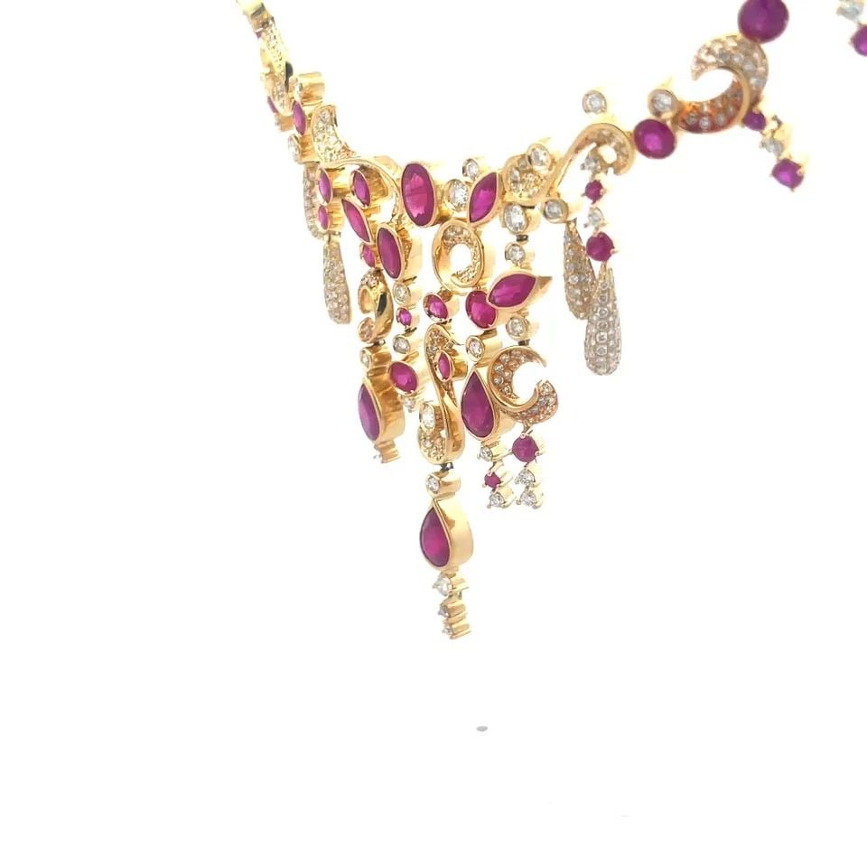 RUBY GOLD BIB NECKLACE DIAMOND 19CARATS 18K YELLOW FANCY SCROLL LINKS (1 of 2)