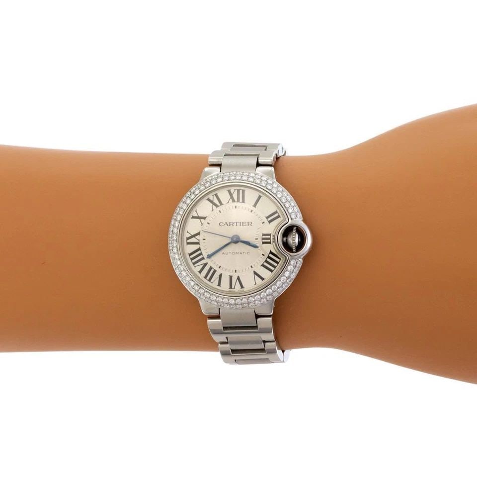 CARTIER BALLON BLEU 1.20CT DIAMOND SSTEEL AUTOMATIC 33MM LADIES WATCH 3489 (1 of 2)