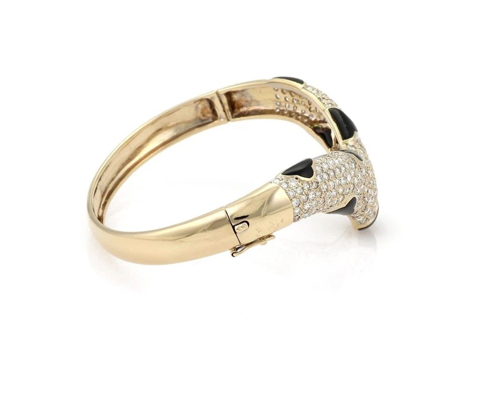 DIAMOND 3.75CT ENAMEL 18K YELLOW GOLD V SHAPE BANGLE BRACELET (1 of 1)