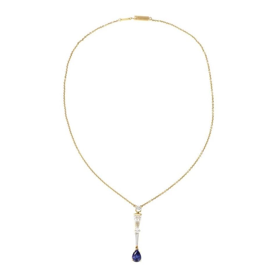 MIKIMOTO 5.50CT DIAMOND & SAPPHIRE 18K GOLD LONG PENDANT & CHAIN (1 of 2)