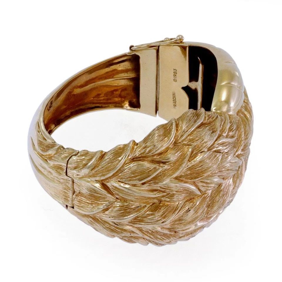 SAL PRASCHNIK VINTAGE 14K YELLOW GOLD LARGE DOUBLE LEAF DOME BRACELET 74GR: SAL PRASCHNIK VINTAGE 14K YELLOW GOLD LARGE DOUBLE LEAF DOME BRACELET 74GR Sal Praschnik Vintage 14k Yellow Gold Large Double Leaf Dome Bracelet 74gr Description This is a gorgeous large vintage authe