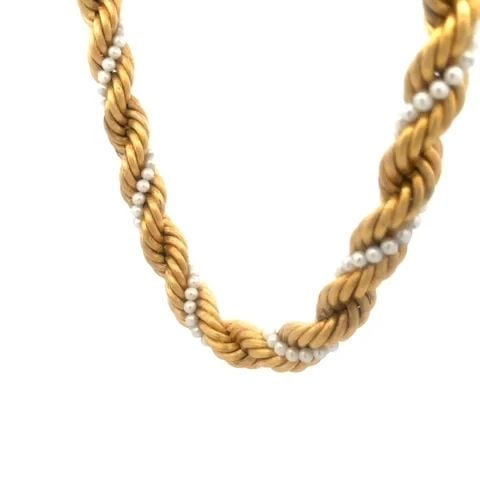 PEARLS 18K ROPE NECKLACE YELLOW GOLD TWISTED SATIN THICK ROPE STYLE (1 of 2)