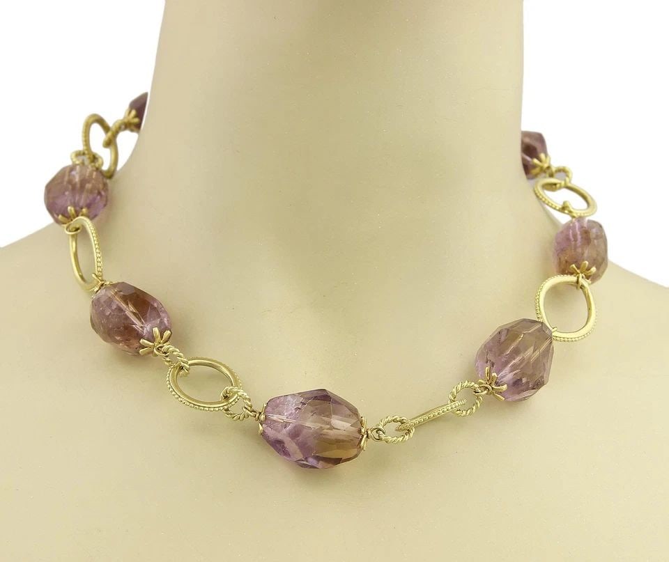 AMETHYST GOLD NECKLACE BRACELET 18K GOLD BEADS DETACHABLE LINKS 33"L 170GRM (1 of 1)