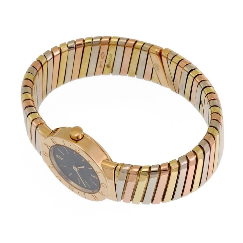 BVLGARI BULGARI 18K TRICOLOR GOLD TUBOGAS OPEN FLEX CUFF BAND QUARTZ WATCH (1 of 2)