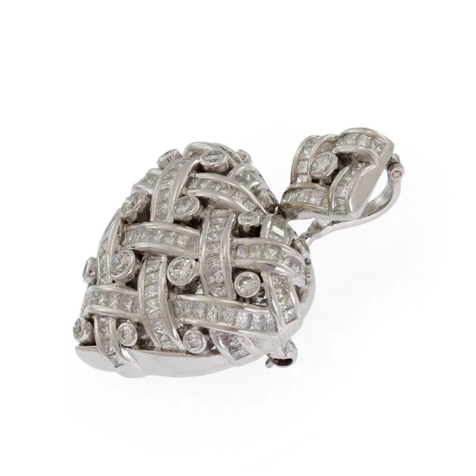STUNNING 8CT DIAMOND 18K WHITE GOLD WOVEN DESIGN HEART PENDANT PIN (1 of 1)