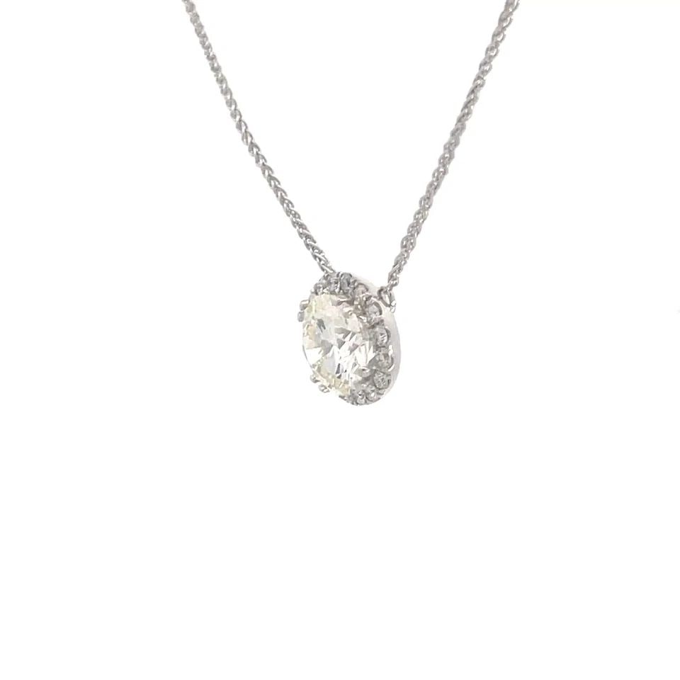 DIAMOND HALO GOLD PENDANT 2.15CT 14K WHITE CHAIN NECKLACE (1 of 2)