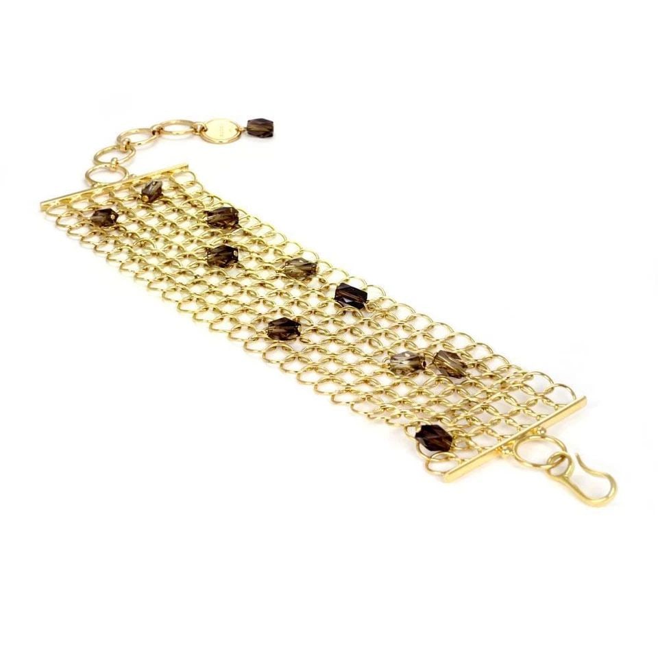GUCCI SMOKY TOPAZ 18K YELLOW GOLD CIRCLE LINKS WIDE BRACELET (1 of 2)