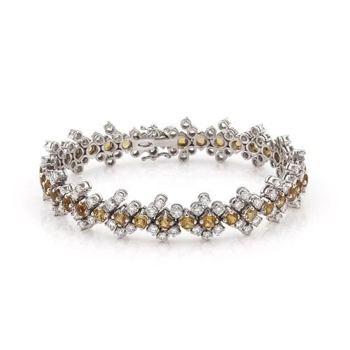 ESTATE 13.60CTW DIAMOND CITRINE 18K WGOLD 12.5MM WIDE FLORAL LINK BRACELET (1 of 1)