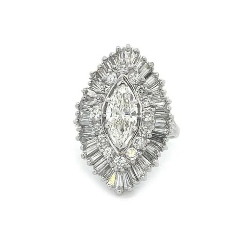 RING DIAMOND PLATINUM GOLD MARQUISE SHAPE COCKTAIL RING SIZE 8 ESTATE (1 of 1)