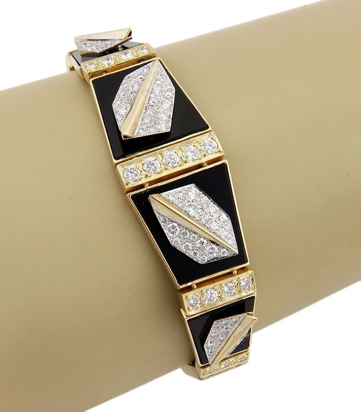 WACHLER GOLD DIAMOND BRACELET & EARRING SET 3.80CT 18K YELLOW ONYX INLAY (1 of 2)