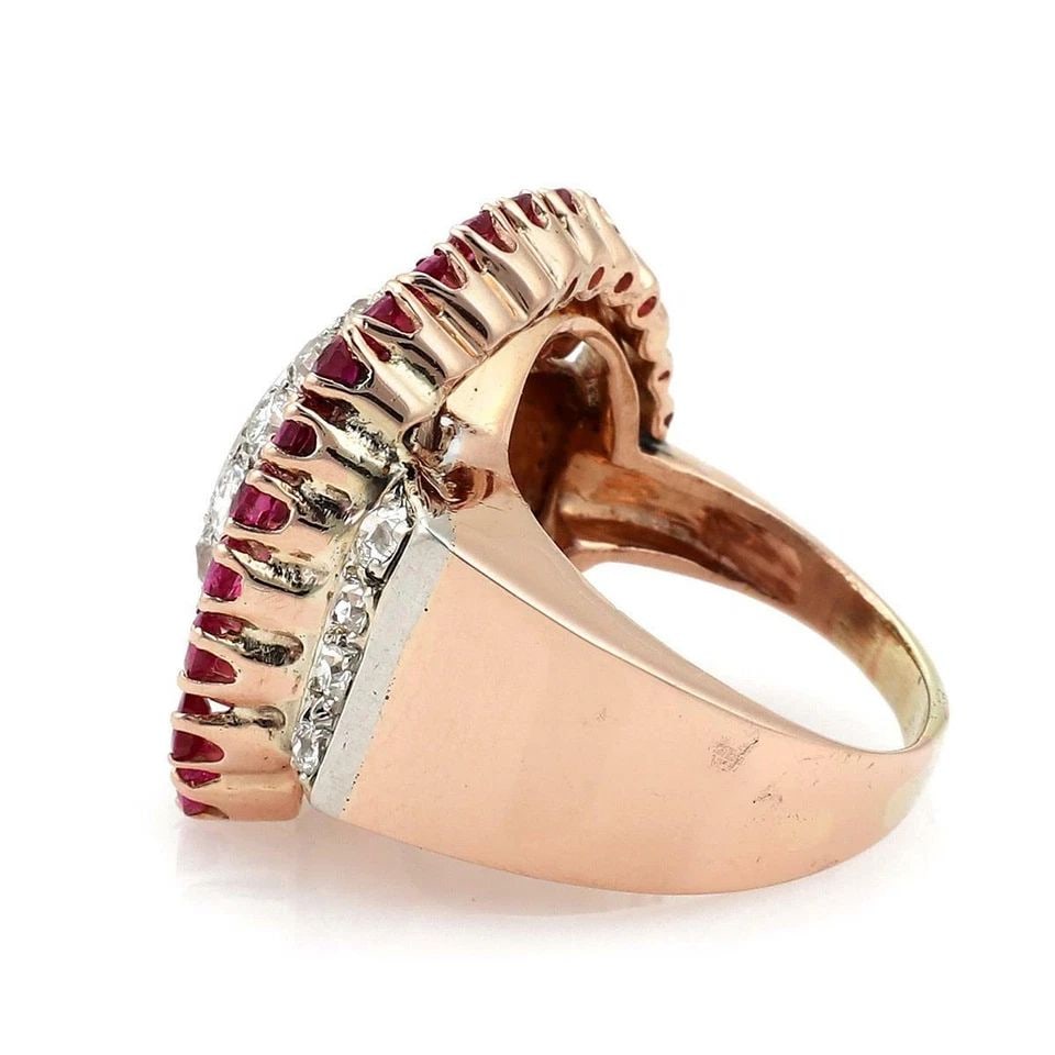 RETRO 4.17CT DIAMOND RUBY 14K WHITE & ROSE GOLD COCKTAIL RING SIZE - 6.5 (1 of 2)