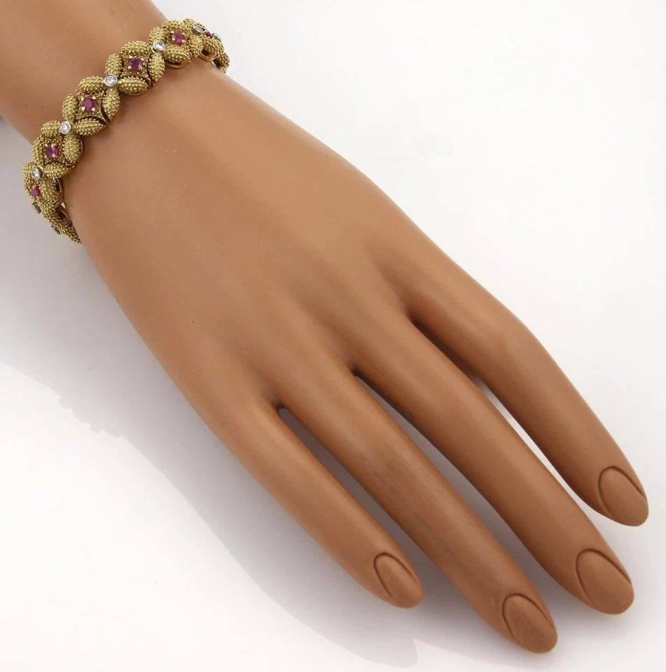 DIAMOND GOLD BRACELET 18KT BEADED GEMSTONE FLORAL LINK LA TRIOMPHE (1 of 2)