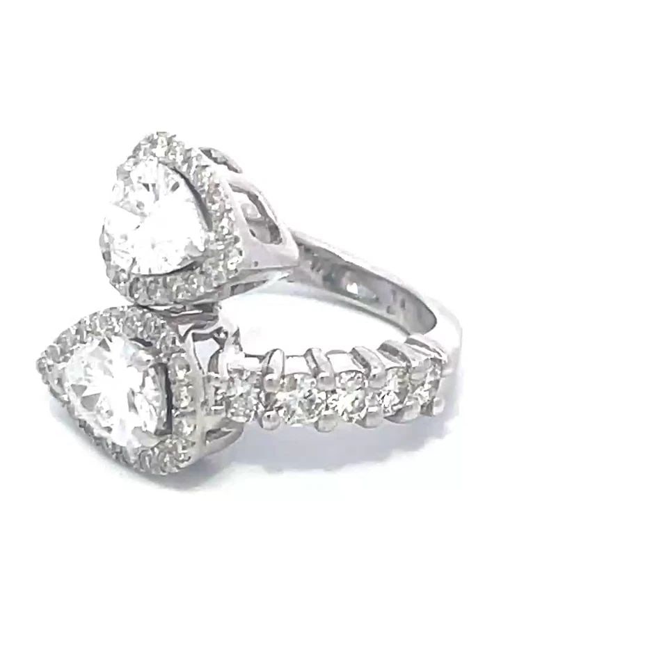 DIAMOND GOLD BYPASS RING 3 CARAT PEAR SHAPE 17K WHITE HALO STYLE (1 of 2)