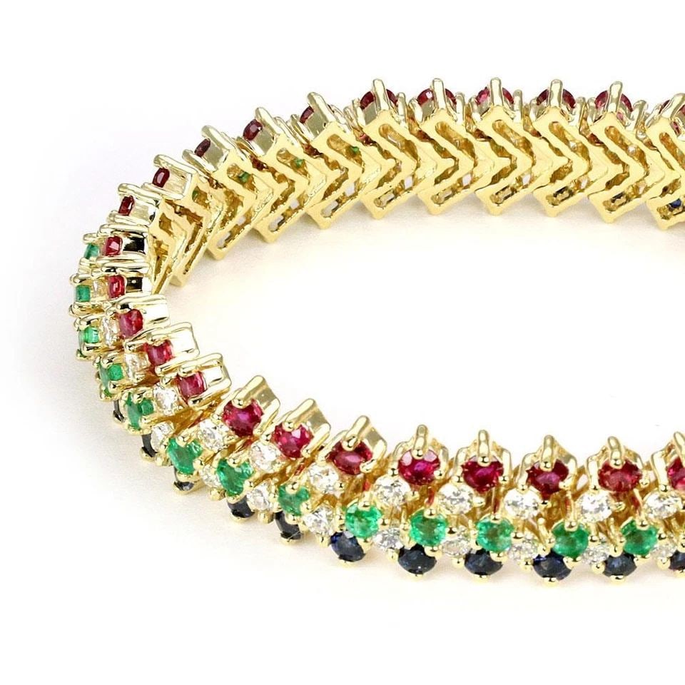 DIAMOND & GEMS BRACELET 18K YELLOW GOLD 12MM WIDE FLEX LINK (1 of 2)
