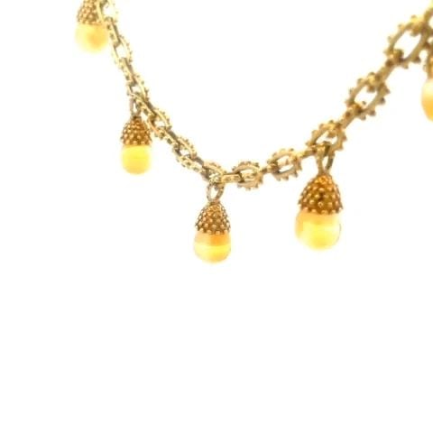 CITRINE 18K GOLD DANGLE CHARM NECKLACE YELLOW BEAD TEXTURE TOGGLE CLASP ETRUSCAN (1 of 2)