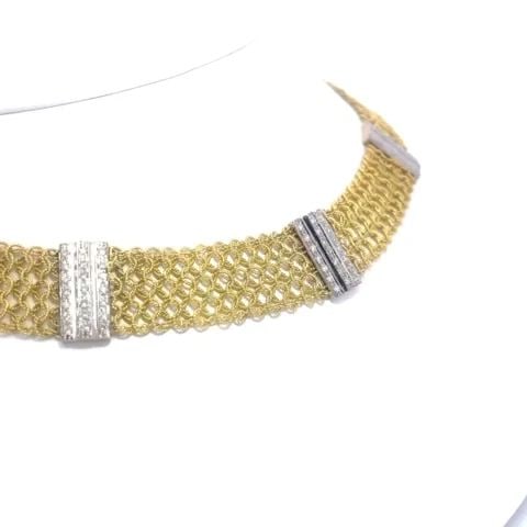 DIAMOND 18K GOLD COLLAR NECKLACE CHAIN LINK BAR MOTIFS MESH FLEXIBLE (1 of 2)