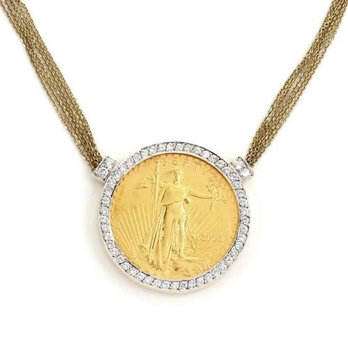 22K 1OZ LIBERTY COIN DIAMOND 14K YELLOW GOLD PENDANT MULTI-CHAIN NECKLACE (1 of 1)
