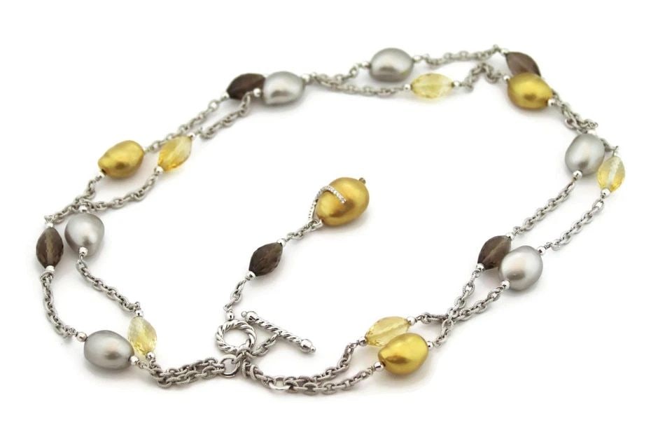 ROBERTO COIN DIAMOND & GEMS 18K TWO TONE GOLD DOUBLE STRAND BEADED NECKLACE (1 of 1)