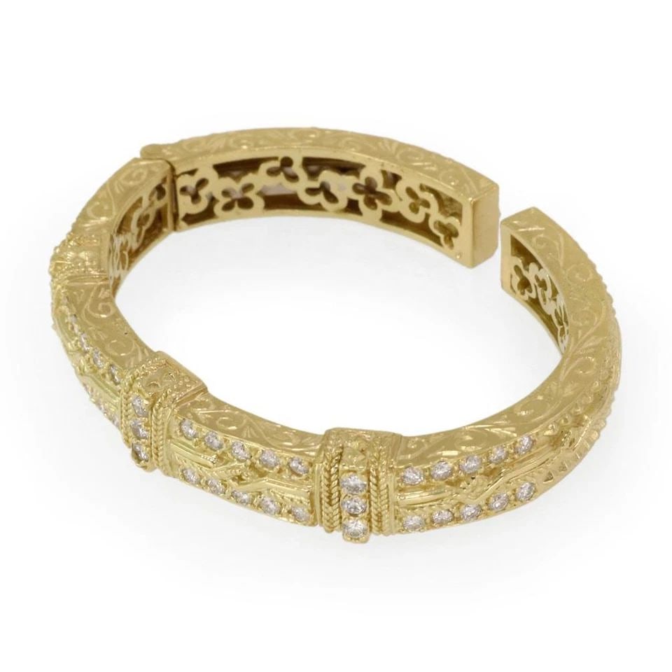 STAMBOLIAN BRACELET 2.4CT DIAMOND 18K YELLOW GOLD FLORAL CUFF: STAMBOLIAN BRACELET 2.4CT DIAMOND 18K YELLOW GOLD FLORAL CUFF Stambolian Designer 2.4ct Diamond 18k Yellow Gold Floral Cuff Bracelet Description This is a gorgeous authentic cuff bracelet from designe