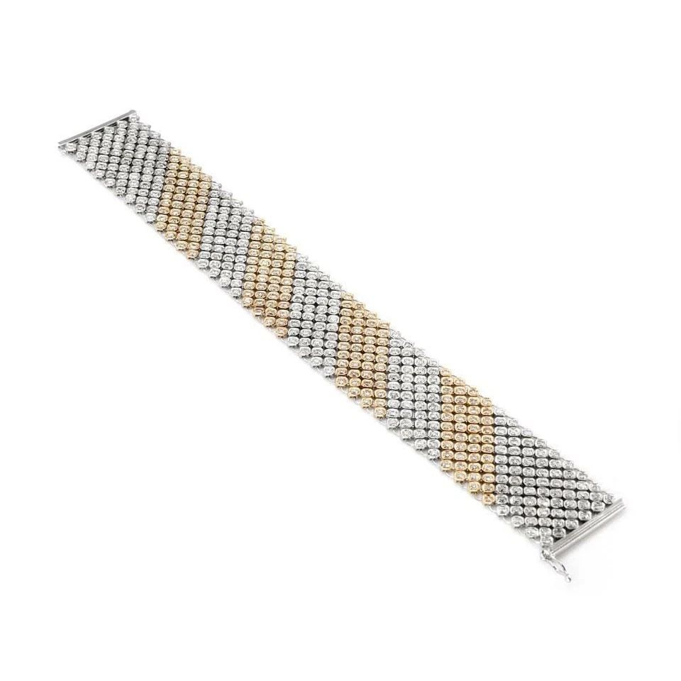 DIAMOND BRACELET 14K TWO TONE GOLD 24MM WIDE FLEXIBLE (1 of 2)