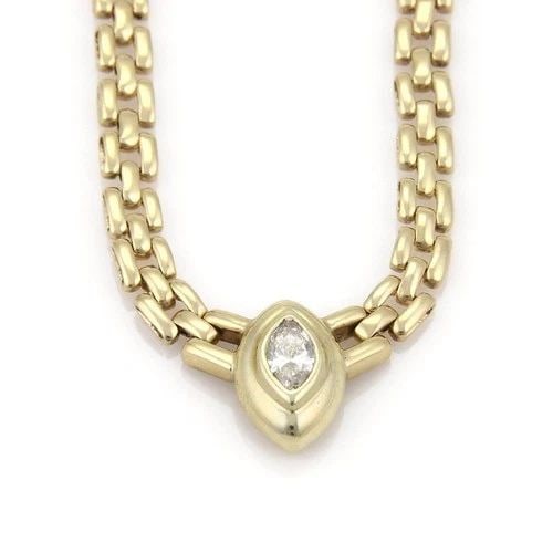 DIAMOND PENDANT SOLITAIRE NECKLACE 14K YELLOW GOLD MARQUISE CUT PANTHER LINK (1 of 1)