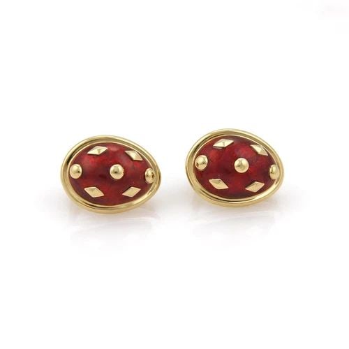 TIFFANY & CO. SCHLUMBERGER RED DOT LOZENGE ENAMEL EARRINGS (1 of 1)