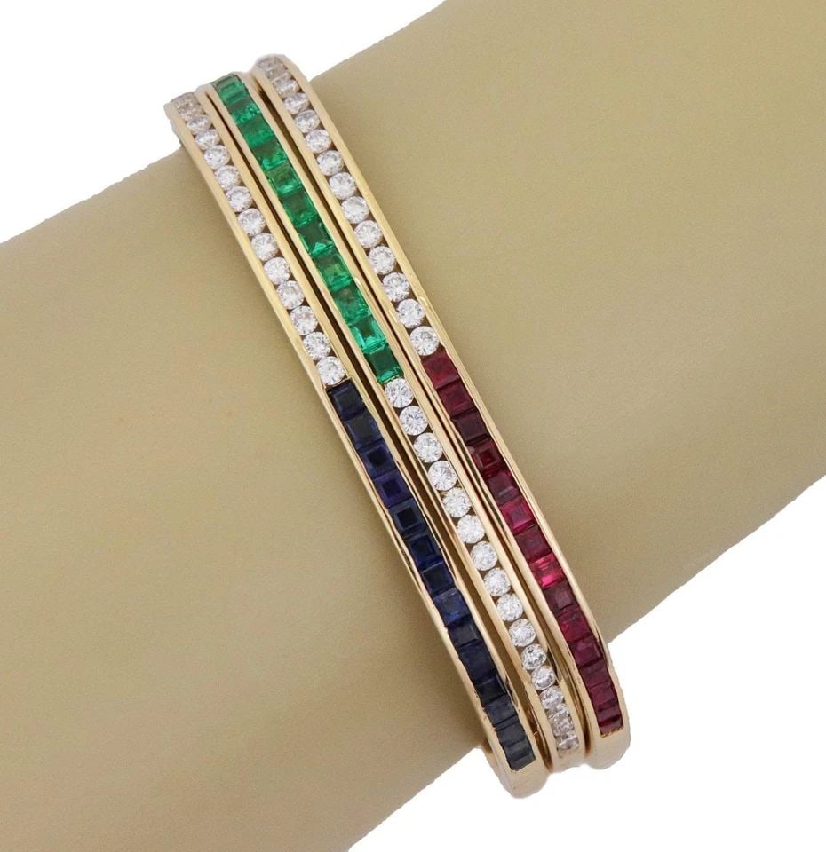 RUBY EMERALD SAPPHIRE 18K GOLD DIAMOND BRACELET SET BANGLES (1 of 2)