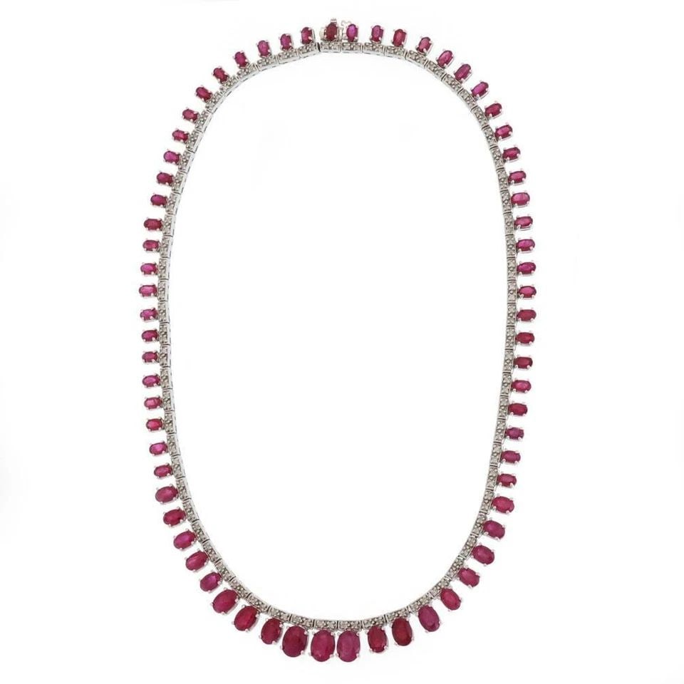 ESTATE 32.67CT RUBY DIAMOND 14K GOLD GRADUATED COLLAR NECKLACE AIG PAPERS (1 of 2)