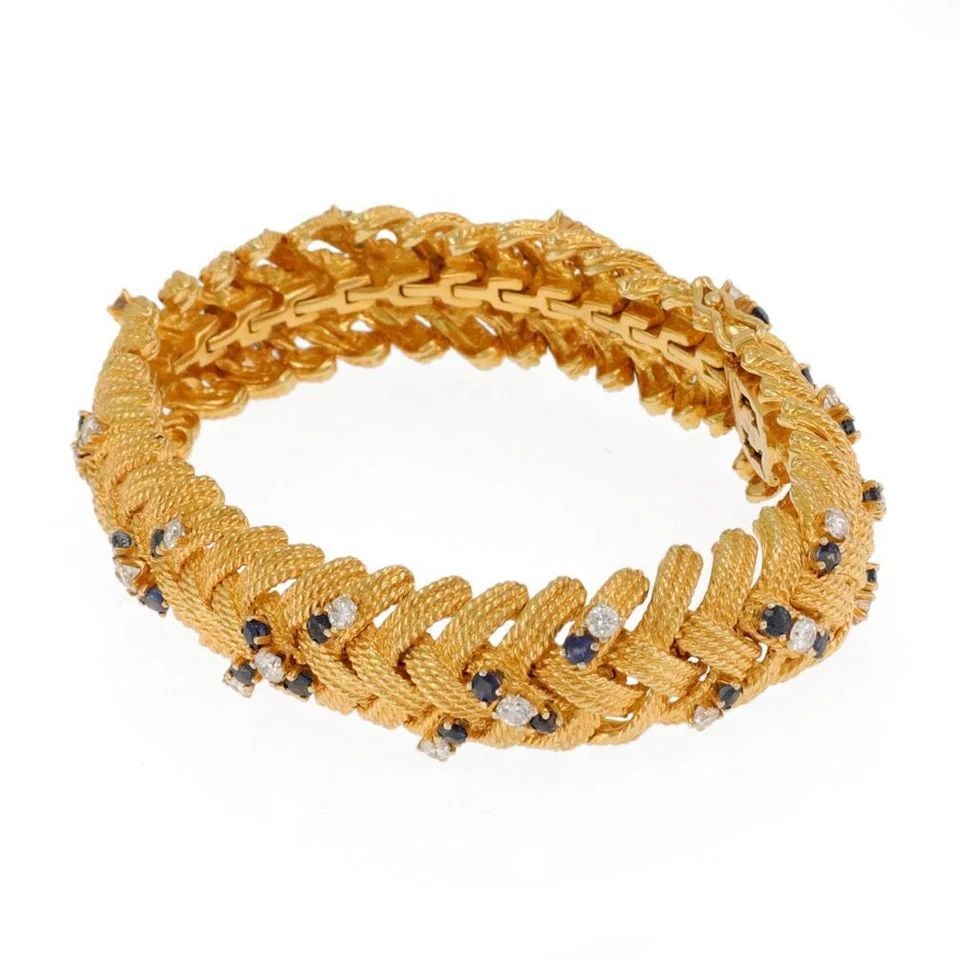 BRACELET DIAMOND & GEMSTONE 14K YELLOW GOLD BASKET WEAVE ESTATE (1 of 2)