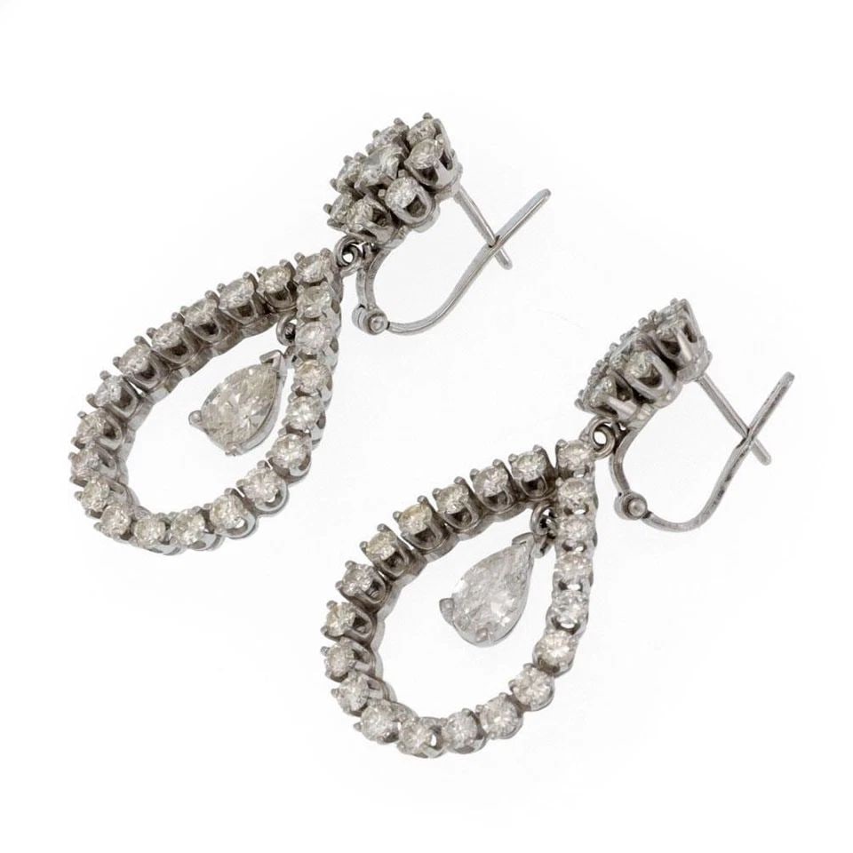 DIAMOND EARRINGS 14K WHITE GOLD DROP PEAR SHAPE (1 of 1)