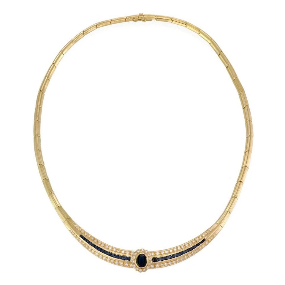 ESTATE 6.25CT DIAMOND & SAPPHIRE 18K YELLOW GOLD COLLAR NECKLACE (1 of 2)