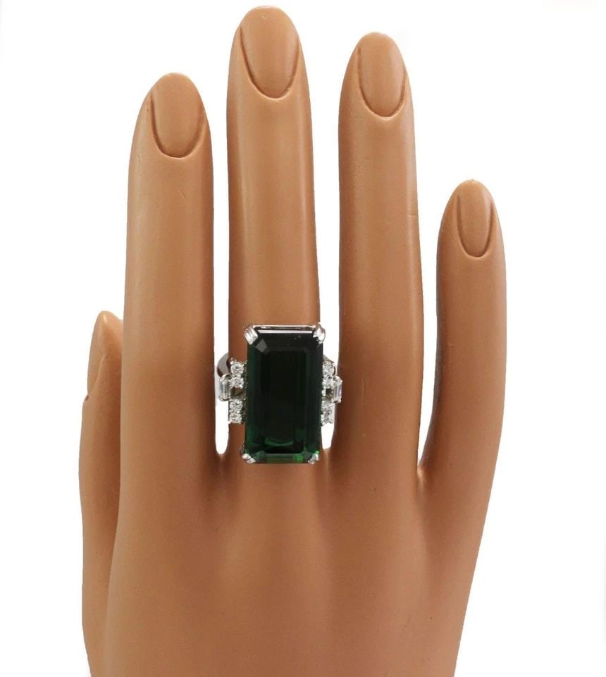 H.STERN TOURMALINE GOLD DIAMOND RING 18K WHITE GOLD RECTANGLE CUT (1 of 2)
