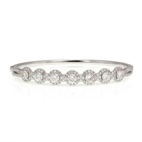 MODERN 3.18CT DIAMOND 18K WHITE GOLD ROSETTE BANGLE BRACELET (1 of 1)