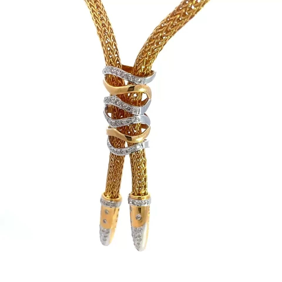 DIAMOND GOLD BOLO NECKLACE 18K YELLOW 5MM MESH CHAIN FANCY CENTERPIECE (1 of 2)