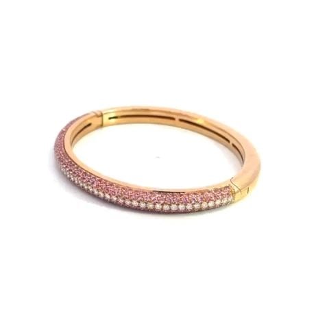 DIAMOND PINK SAPPHIRE GOLD BRACELET 18K ROSE HINGED PAVE SET BANGLE (1 of 2)