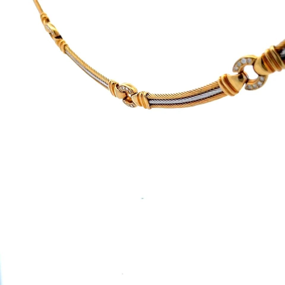 DIAMOND 18K GOLD NECKLACE TRIPLE CABLE WIRE CURVED SECTION LINK COLLAR (1 of 2)