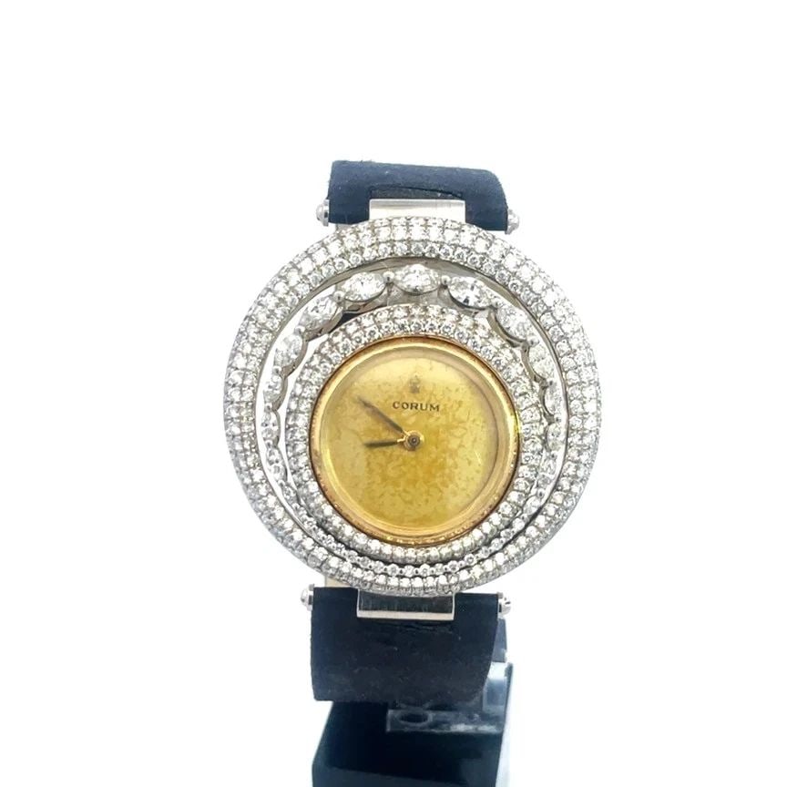 CORUM DIAMOND GOLD WATCH 18K TWO TONE MANUAL WIND FANCY BEZEL SATIN BAND (1 of 1)